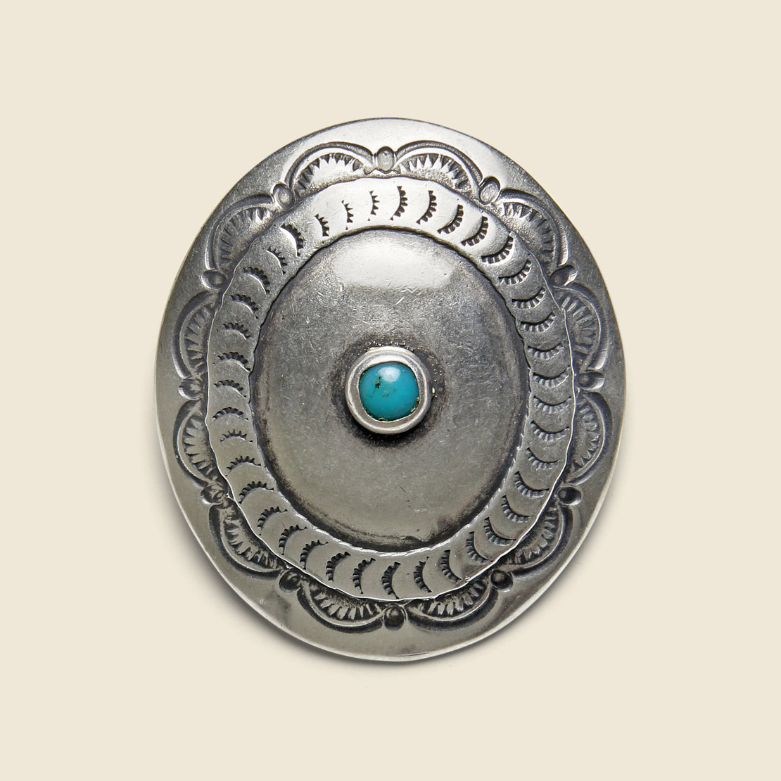 Yuketen Stamped Oval Concho Pin - Silver/Turquoise
