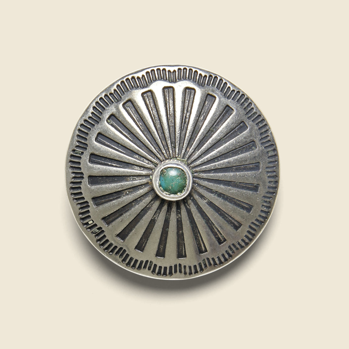 Yuketen Round Sunburst Concho Pin - Silver/Turquoise