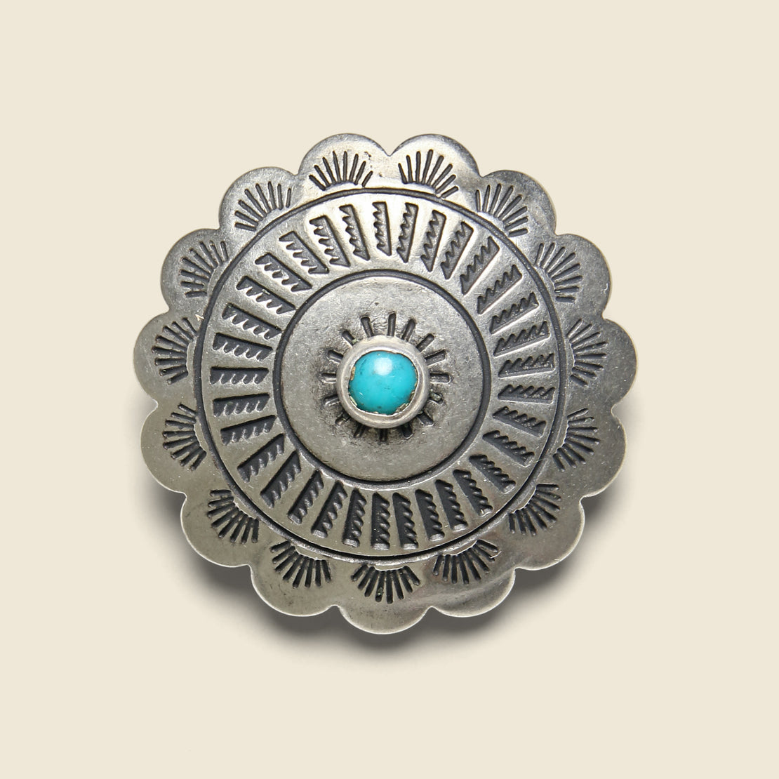 Yuketen Scallop Stamped Concho Pin - Nickel Silver/Turquoise