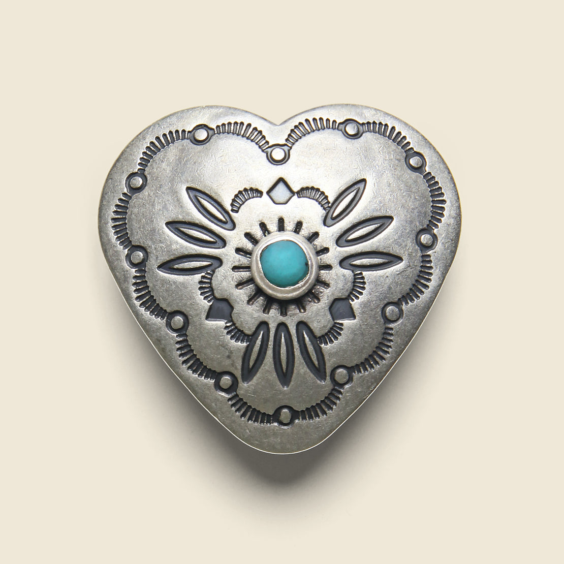 Yuketen Heart Concho Pin - Nickel Silver/Turquoise