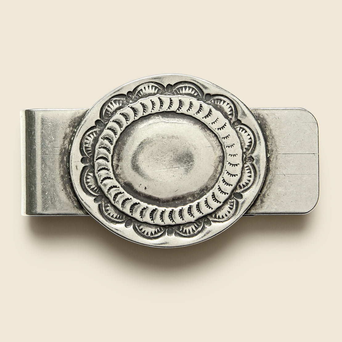Yuketen Carved Oval Concho Money Clip - Nickel Silver