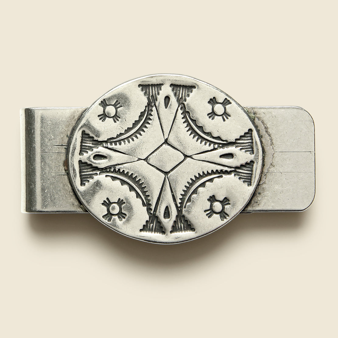Yuketen Carved Geometric Concho Money Clip - Nickel Silver