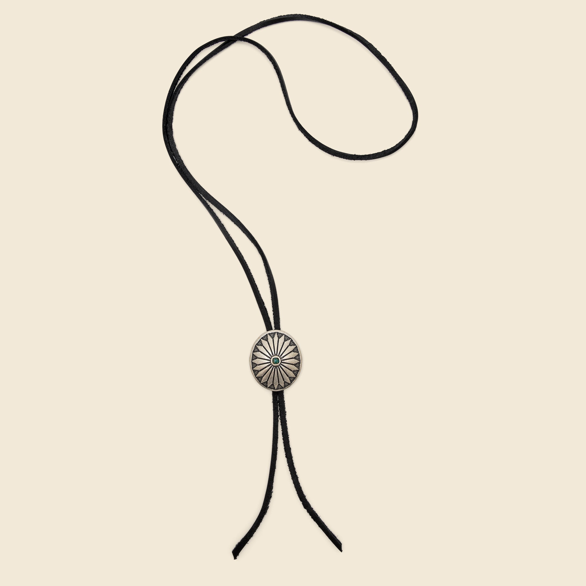 Leather Bolo Tie with Concho - Black/Turquoise - Yuketen - STAG Provisions - Accessories - Necklaces