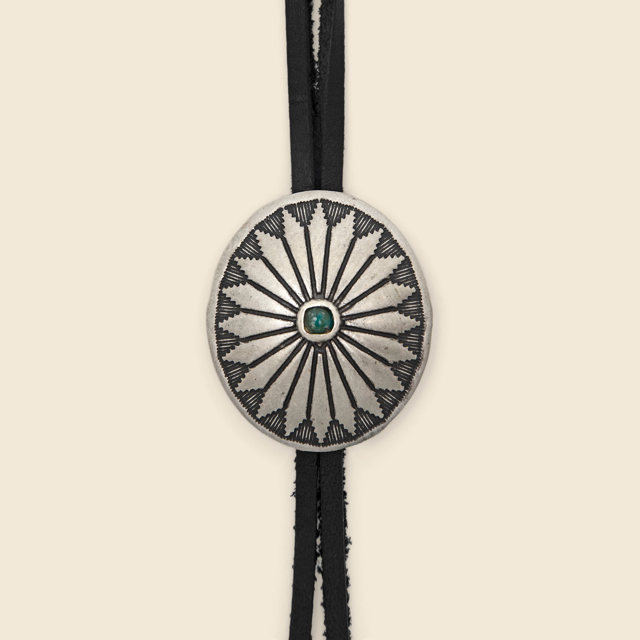 
                          Leather Bolo Tie with Concho - Black/Turquoise - Yuketen - STAG Provisions - Accessories - Necklaces
                        