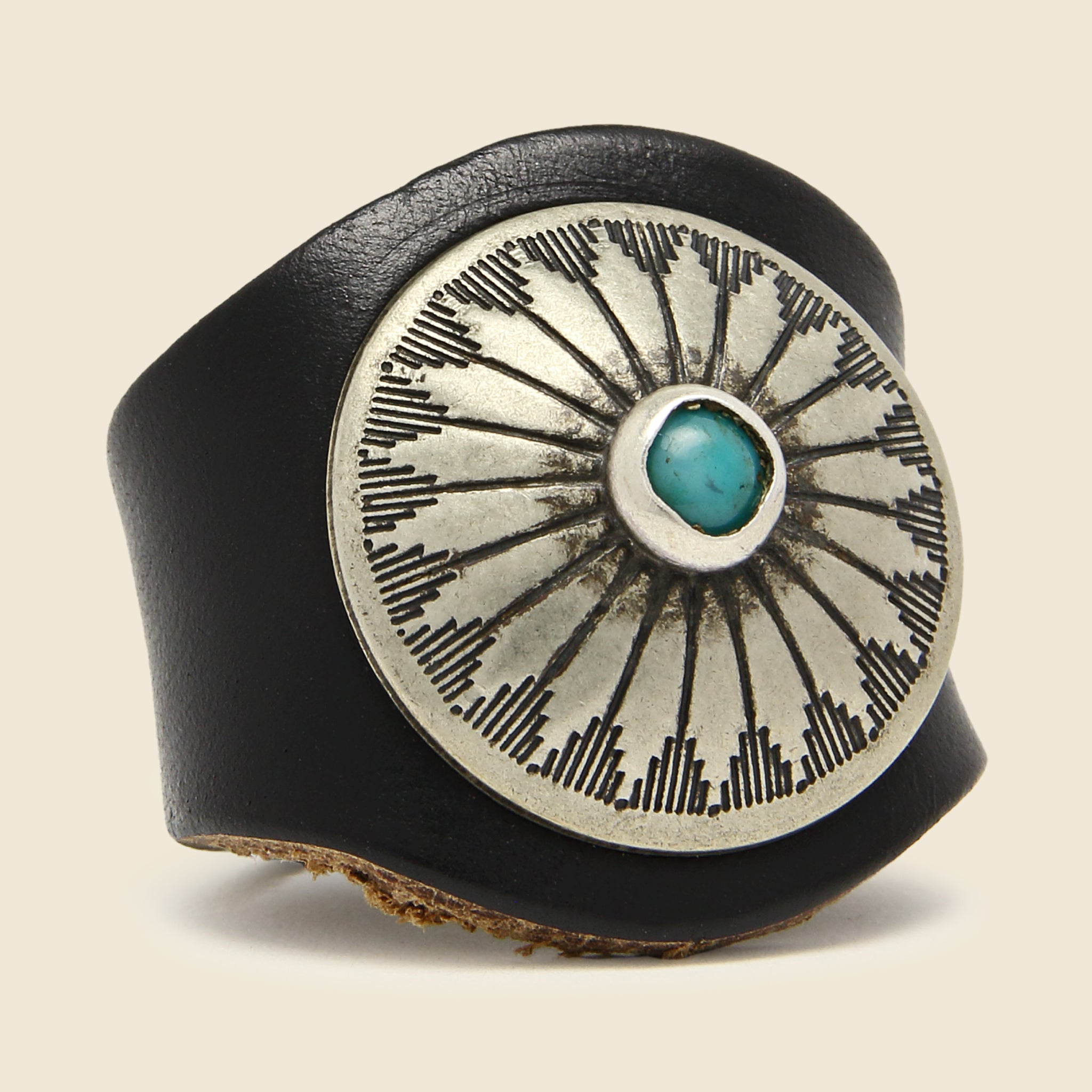 Leather Concho Ring - Black/Turquoise - Yuketen - STAG Provisions - Accessories - Rings