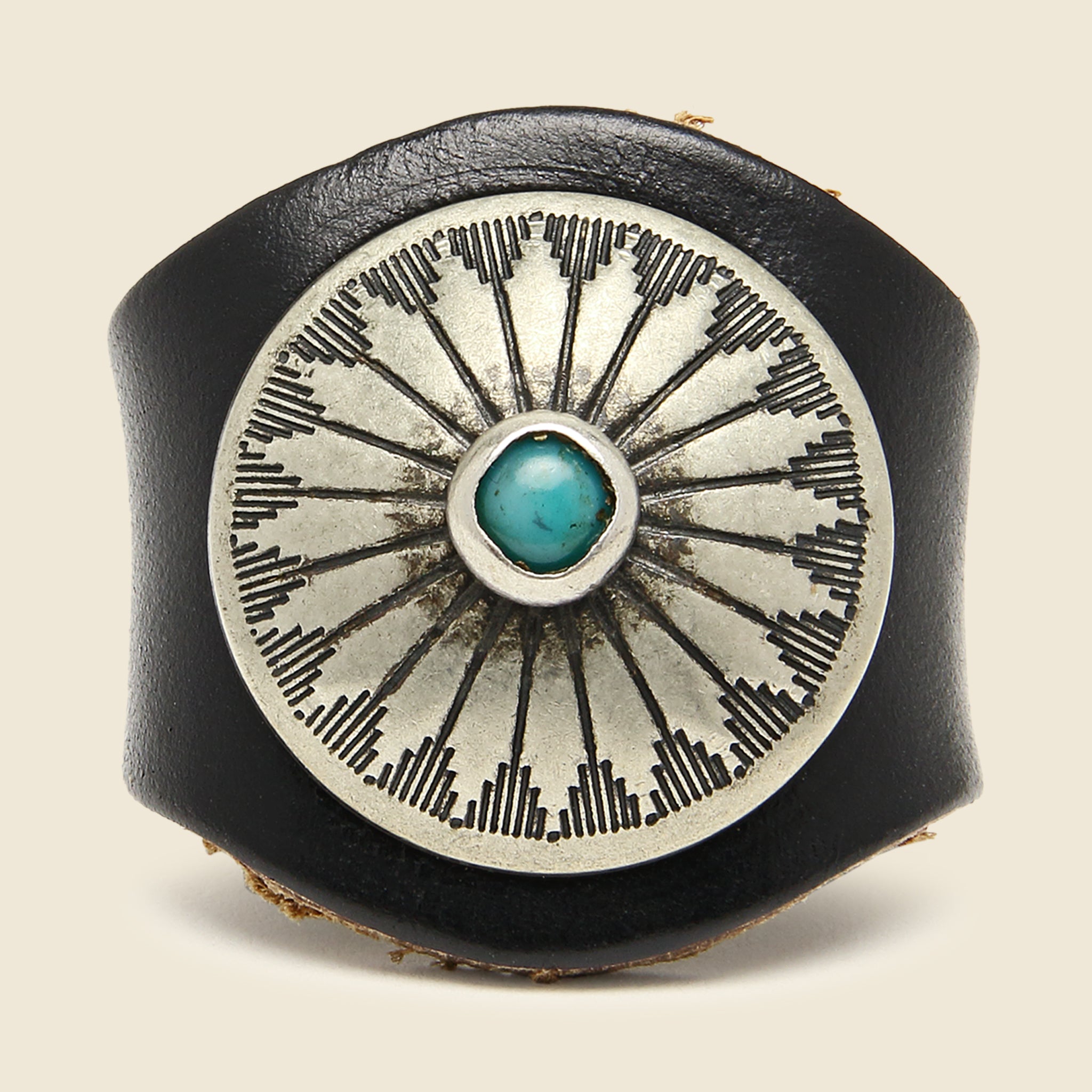 Leather Concho Ring - Black/Turquoise