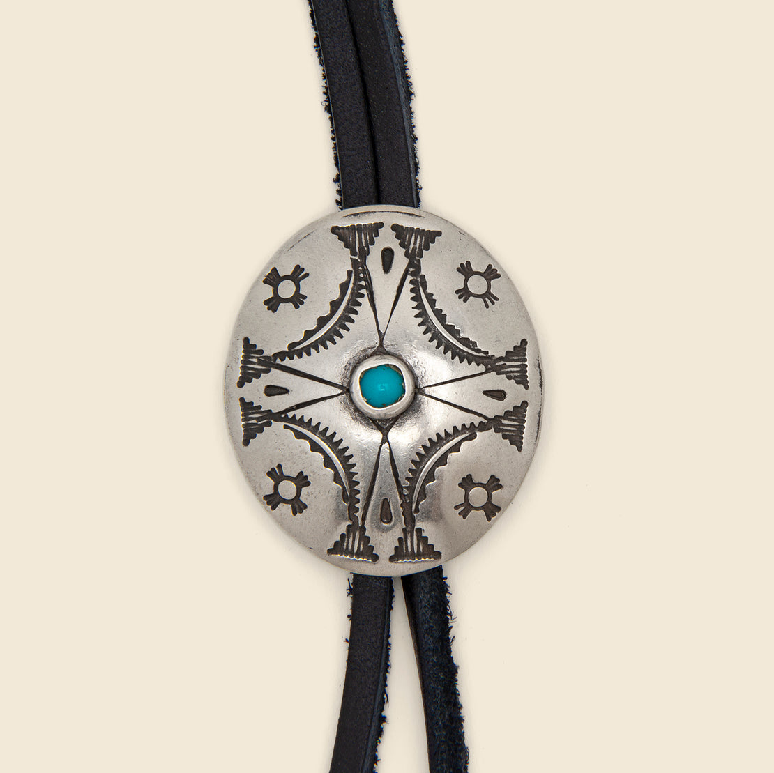 Leather Bolo Tie - Nickel Silver/Turquoise/Leather