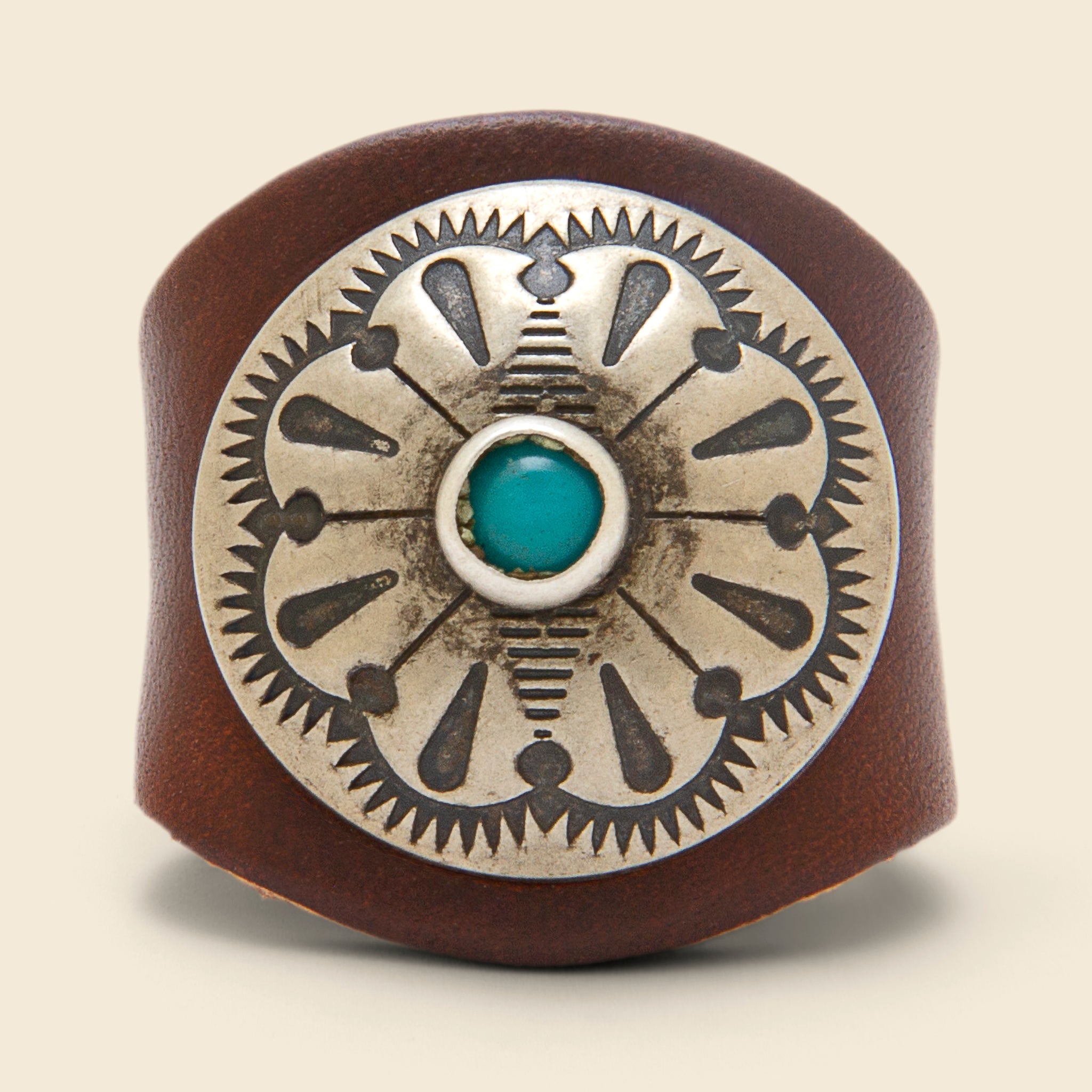 Leather Concho Ring - Brown/Turquoise - Yuketen - STAG Provisions - Accessories - Rings