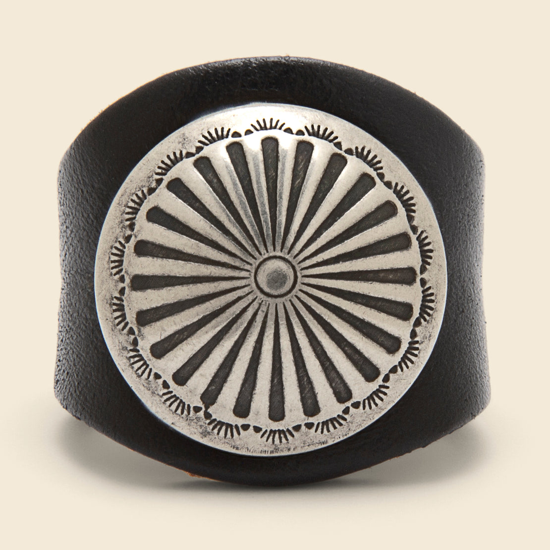 Yuketen Leather Needlepoint Concho Ring - Black