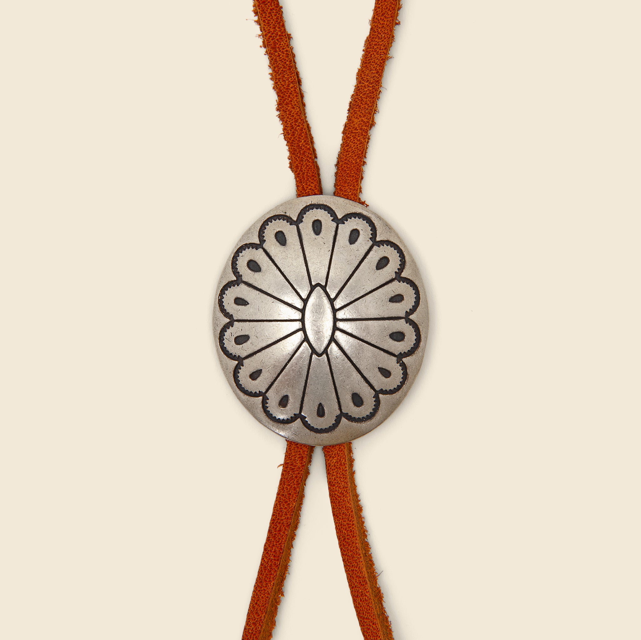 
                          Leather Bolo Tie with Concho - Brown &amp; Flower Design - Yuketen - STAG Provisions - W - Accessories - Necklace
                        