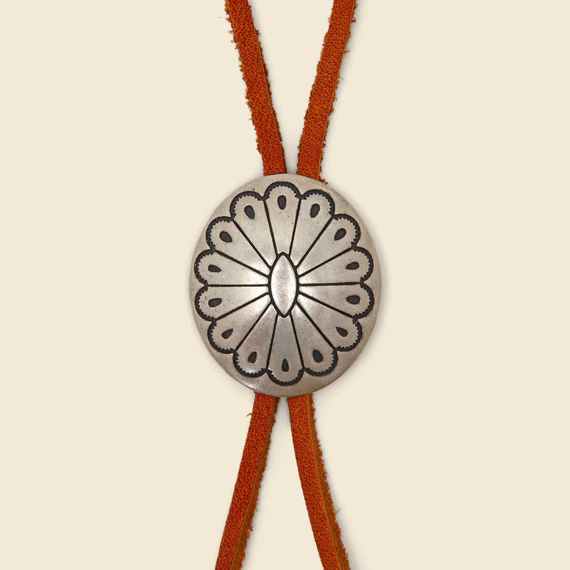 Leather Bolo Tie with Concho - Brown & Flower Design