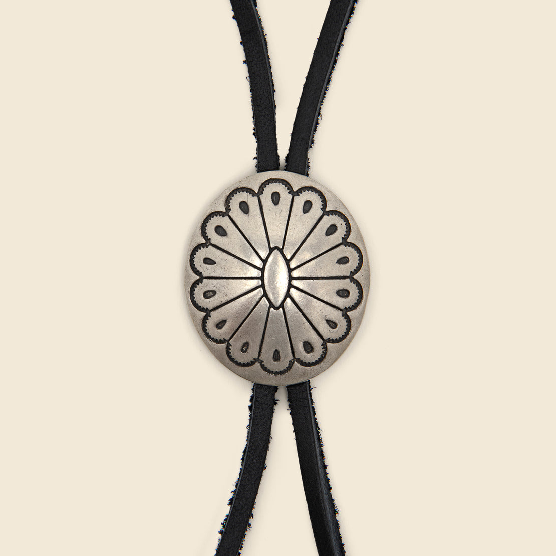 Leather Bolo Tie - Black/Flower Concho - Yuketen - STAG Provisions - W - Accessories - Necklace