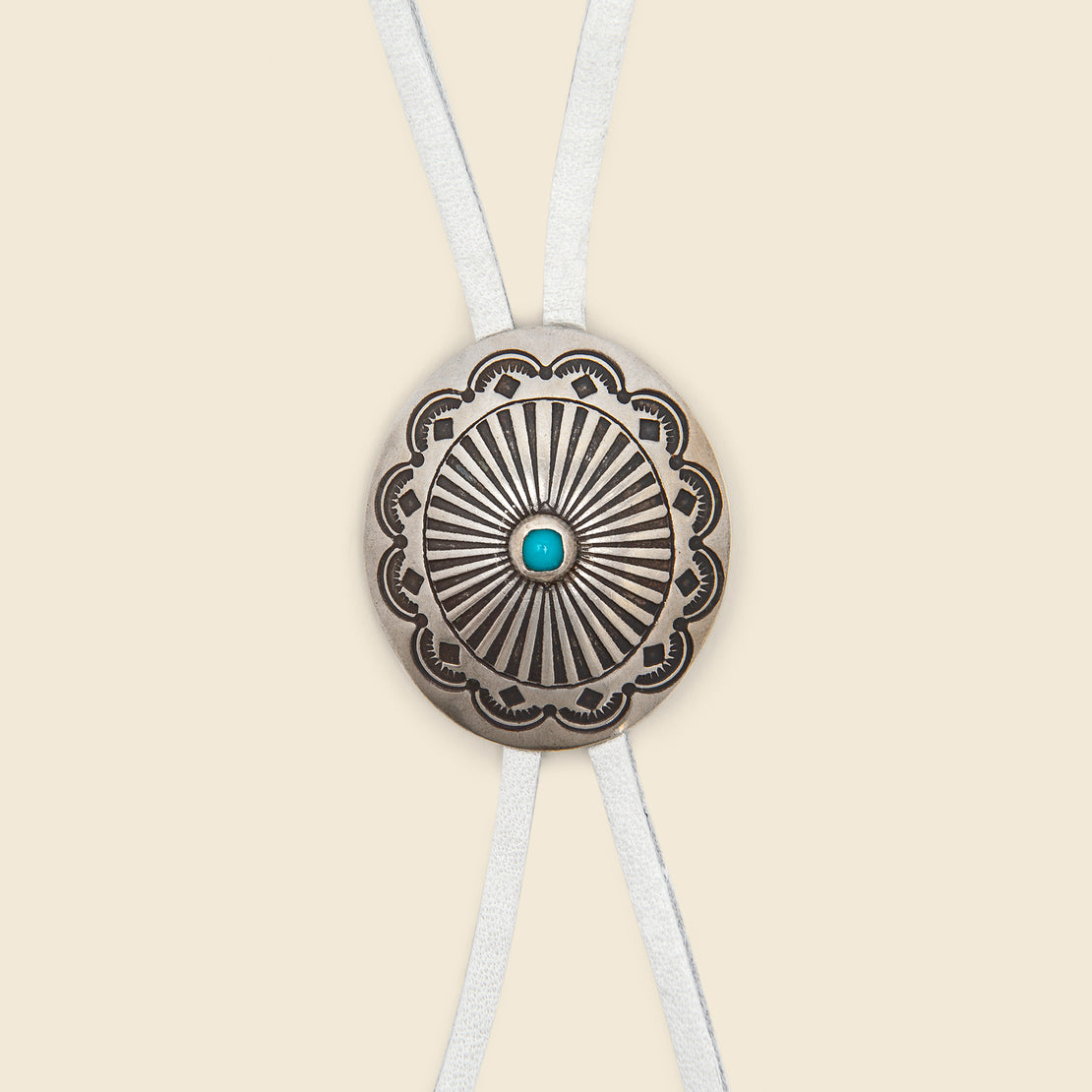 Leather Bolo Tie  - White/Turquoise Concho - Yuketen - STAG Provisions - W - Accessories - Necklace