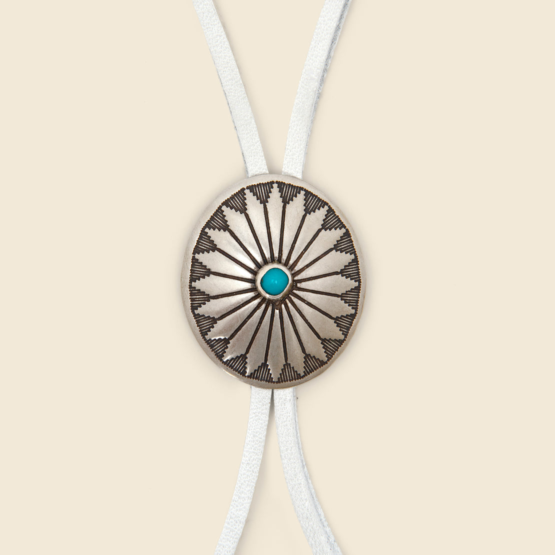 Leather Bolo Tie - White/Turquoise Flower Concho - Yuketen - STAG Provisions - W - Accessories - Necklace