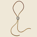 Leather Bolo Tie with Concho - Brown/Turquoise - Yuketen - STAG Provisions - Accessories - Necklaces
