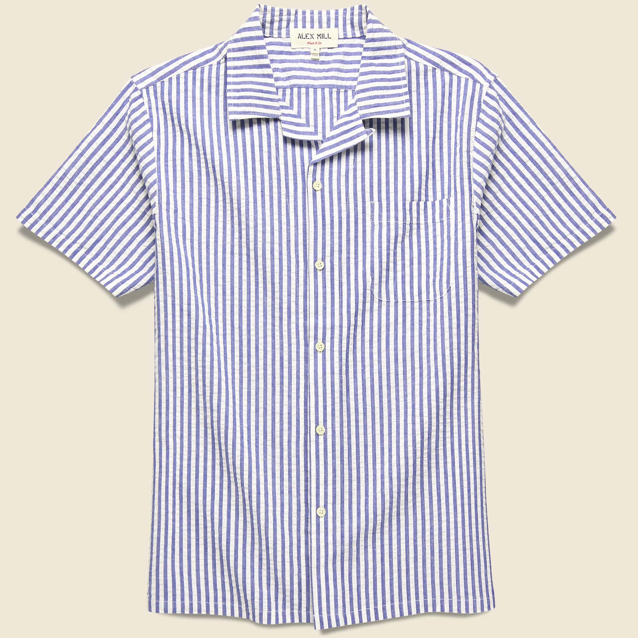 Seersucker Camp Shirt - Blue/White Stripes - Alex Mill - STAG Provisions - Tops - S/S Woven - Other Pattern