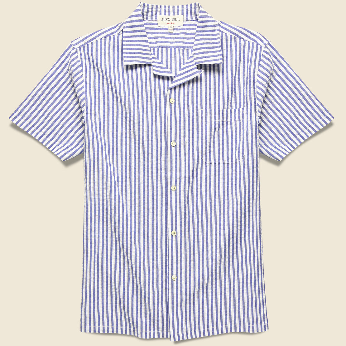 Alex Mill Seersucker Camp Shirt - Blue/White Stripes