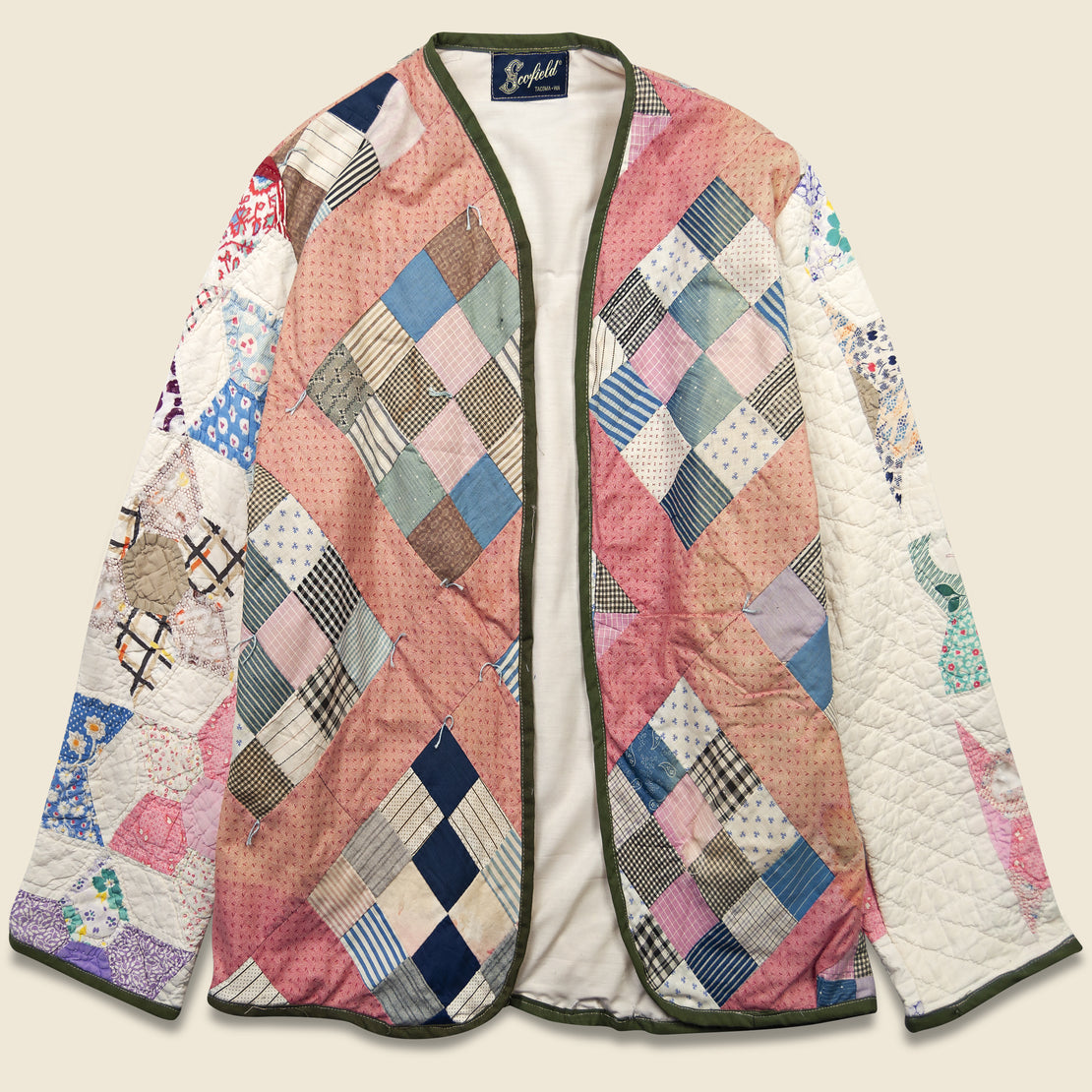 Vintage Scofield Diamond w/ Tassles Quilt Kimono - Pink/Blue