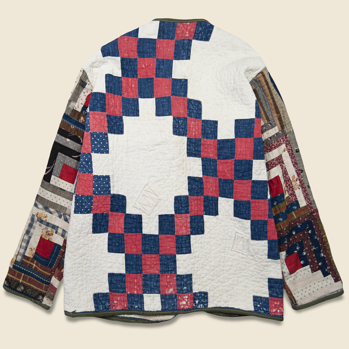 Scofield Log Cabin Sleeves Quilt Kimono - Red/White/Blue